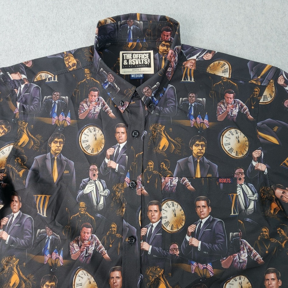 RSVLTS The Office Shirt Mens M Black Threat‎ Level Midnight Button Up Kunuflex